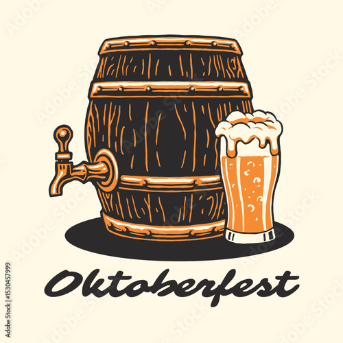 oktoberfest drum of beer and glass of beer