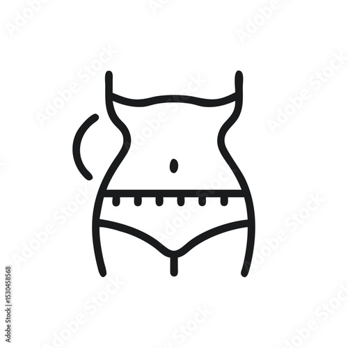 Female waist icon with tape in outline style for weight loss