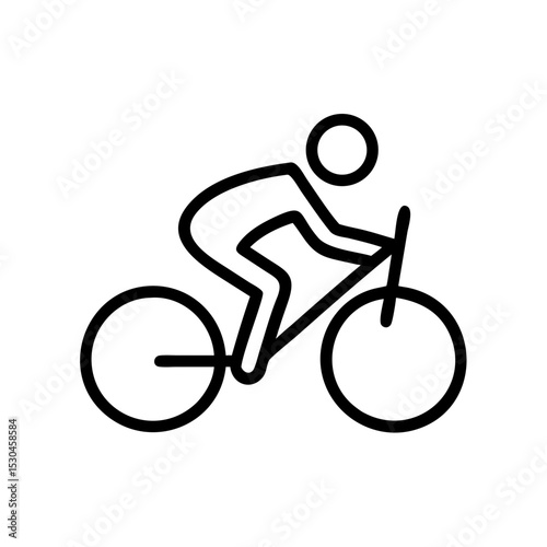 Cyclist riding bike icon in minimal black outline style