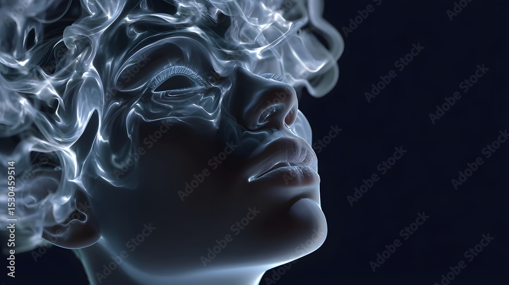 Obraz premium Striking abstract portrait composed of billowing smoke and dramatic lighting, creating a surreal, evocative, and captivating image