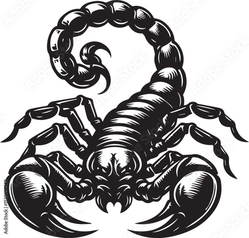 Black and White Scorpion Vector Illustration – Aggressive Insect Tattoo Design	
