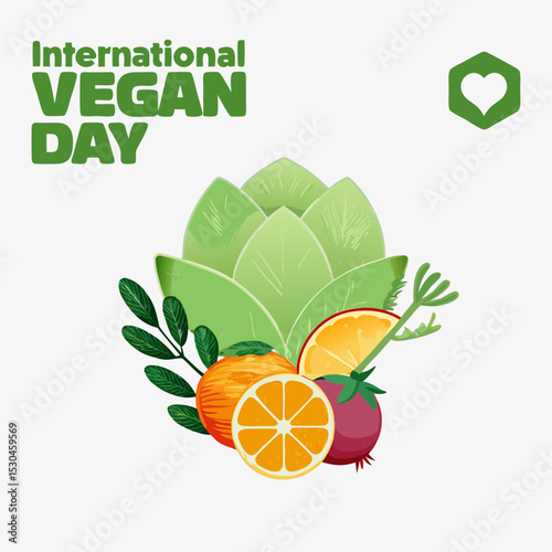 International Vegan Day Logo Design Featuring Agriculture Symbolism for Promoting Veganism and Sustainable Lifestyle Choices