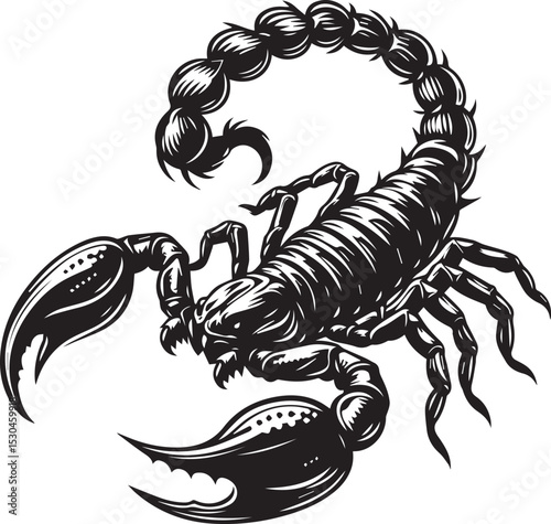 Black and White Scorpion Vector Illustration – Aggressive Insect Tattoo Design	
