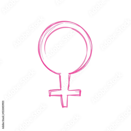 Pink female symbol hand drawn isolated on white background