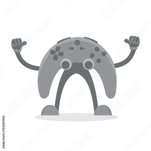 Vector illustration graphic character, cartoon joystick video game console tool.