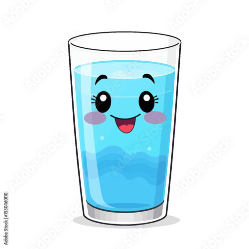 Cute cartoon glass of water isolated on white background