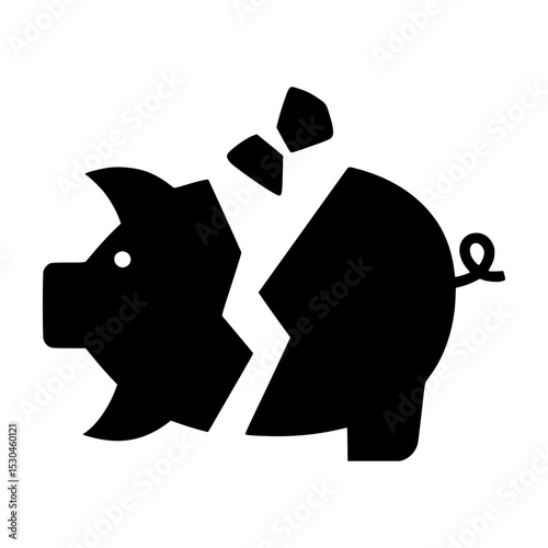 Broken Piggy Bank Icon - Financial Loss