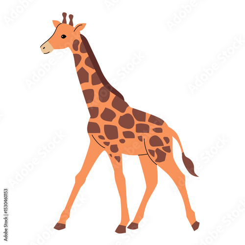 Flat vector illustration of a giraffe with an orange body, brown patches, and a long neck. Clean and simple design, perfect for safari, wildlife, or educational projects. Vector illustration