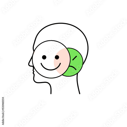 Mixed emotions head illustration isolated on white background