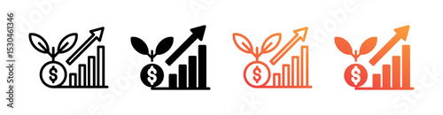 Growth  Multiple Style Icon Set Vector 