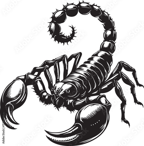 Black and White Scorpion Vector Illustration – Aggressive Insect Tattoo Design	
