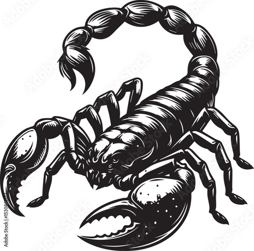 Black and White Scorpion Vector Illustration – Aggressive Insect Tattoo Design	
