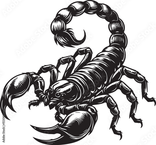 Black and White Scorpion Vector Illustration – Aggressive Insect Tattoo Design	
