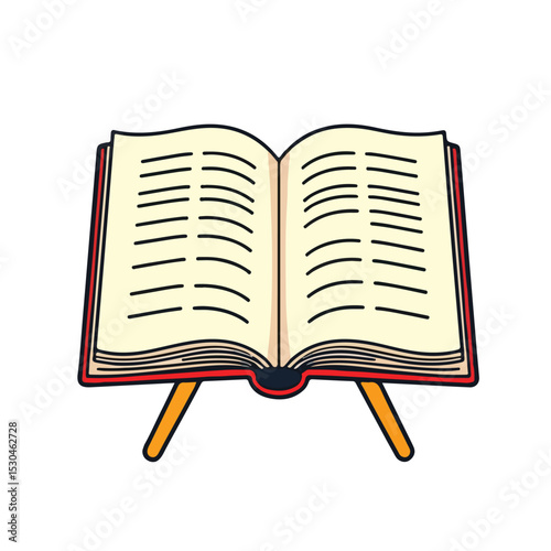 Vector art of open book resting on a wooden stand isolated on white background