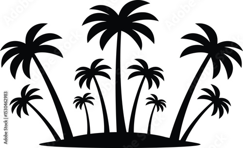 Decorative Island Silhouette with Palm Tree Mandala Elements