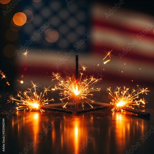 Sparklers and the American Flag A Festive Fourth of July Night
