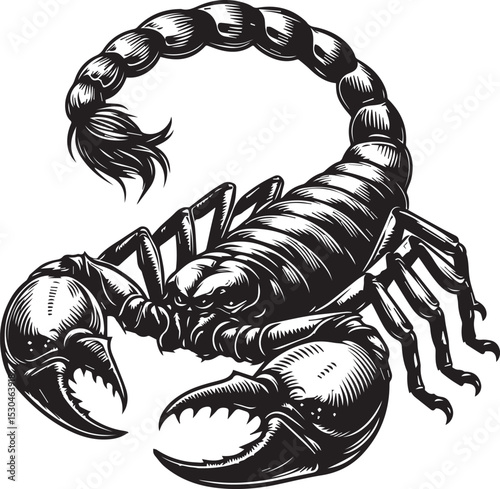 Black and White Scorpion Vector Illustration – Aggressive Insect Tattoo Design	
