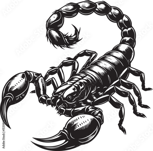 Black and White Scorpion Vector Illustration – Aggressive Insect Tattoo Design	
