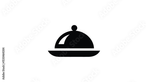 Restaurant Menu Icon: Black and White Cloche Server Dish Symbol