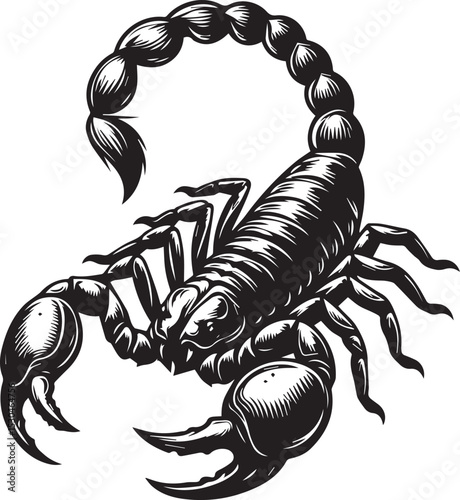 Black and White Scorpion Vector Illustration – Aggressive Insect Tattoo Design	
