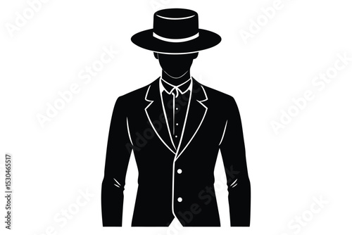 Elegant groom in silk hat and buttoned shirt