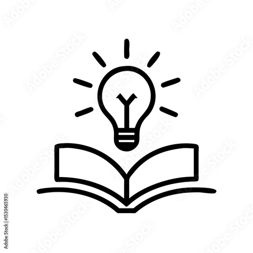 Open book with lightbulb icon above. Symbolizing knowledge, education, and new ideas.
