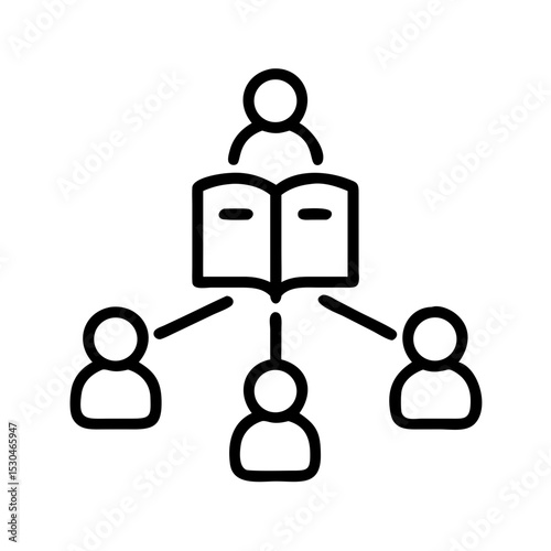 The concept of educational mentoring visualized through simple line art. The image represents knowledge transfer and guidance within a learning environment