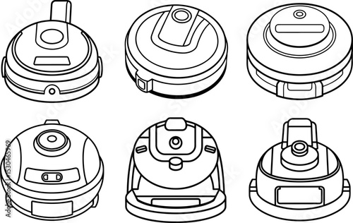 Set of Robot vacuum cleaner outline vector illustration, line art
