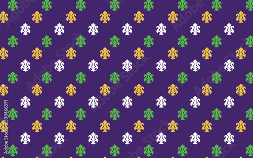 Elegant Mardi Gras Seamless Pattern On Purple Background.