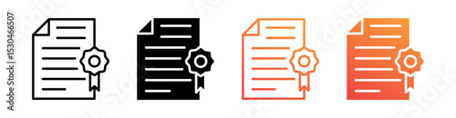Certificate Multiple Style Icon Set Vector 