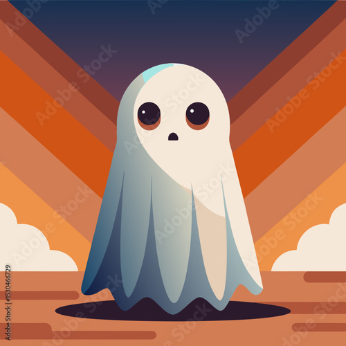 Ghost with surprised eyes against multicolored background