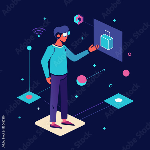 a vector of a user interacting with a digital Vector icon