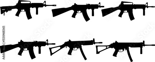 A collection of silhouetted firearms arranged in rows