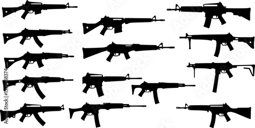 A collection of silhouetted firearms arranged in rows