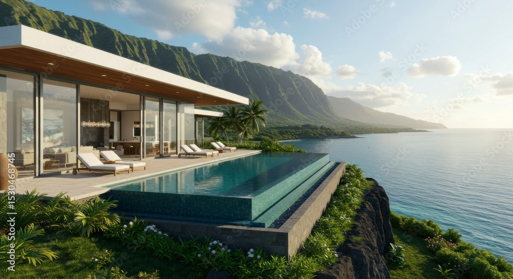 Fototapeta premium Modern luxury home with infinity pool