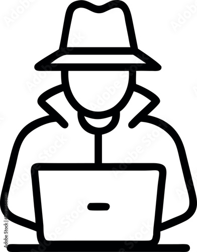 Hooded Hacker Working on Laptop Cyber Security Concept Illustration