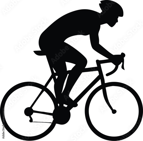 Silhouette Cyclist in Motion: A sleek silhouette captures the essence of cycling, depicting a focused cyclist as they ride with determination. This image is perfect for adding a modern.