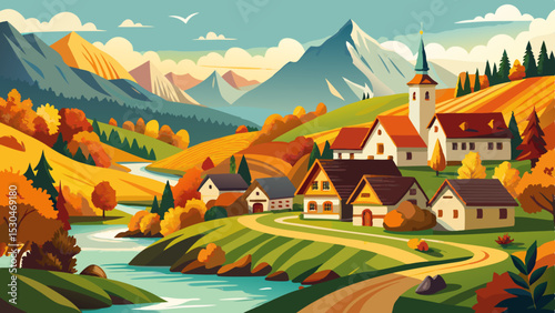 idyllic village aidling, rural bavarian landscape, german autumnal scenery
