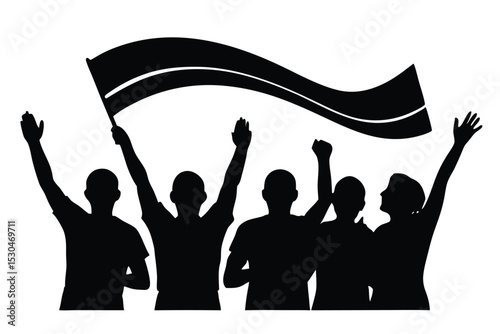 Friends cheering with rainbow flag pride celebration illustration