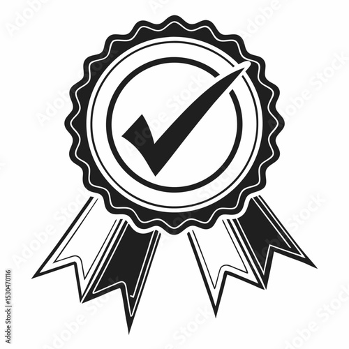 Red vector guarantee seal with gold award ribbon and star, symbolizing best quality achievement