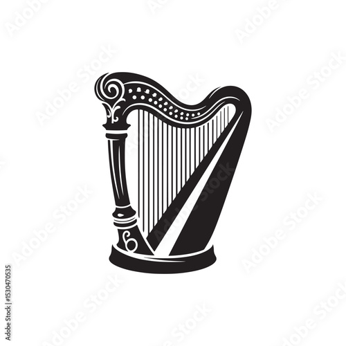 Minimalist Harp Silhouette - Harp Vector Art - Classical Instrument Illustration.