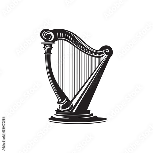 Modern Harp Vector - Clean Harp Silhouette - Simple Musical Graphic.