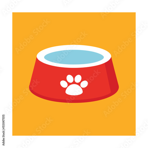 Colorful vector illustration of a red pet food bowl with a paw print design