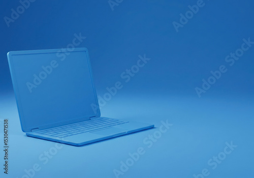 Laptop placed on a solid blue background highlighting modern design and technology features during a creative workspace setup