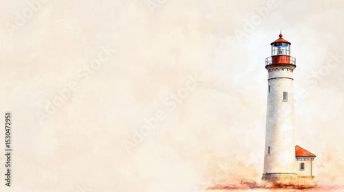 Serene lighthouse stands tall against soft, muted background, guiding ships safely with its light