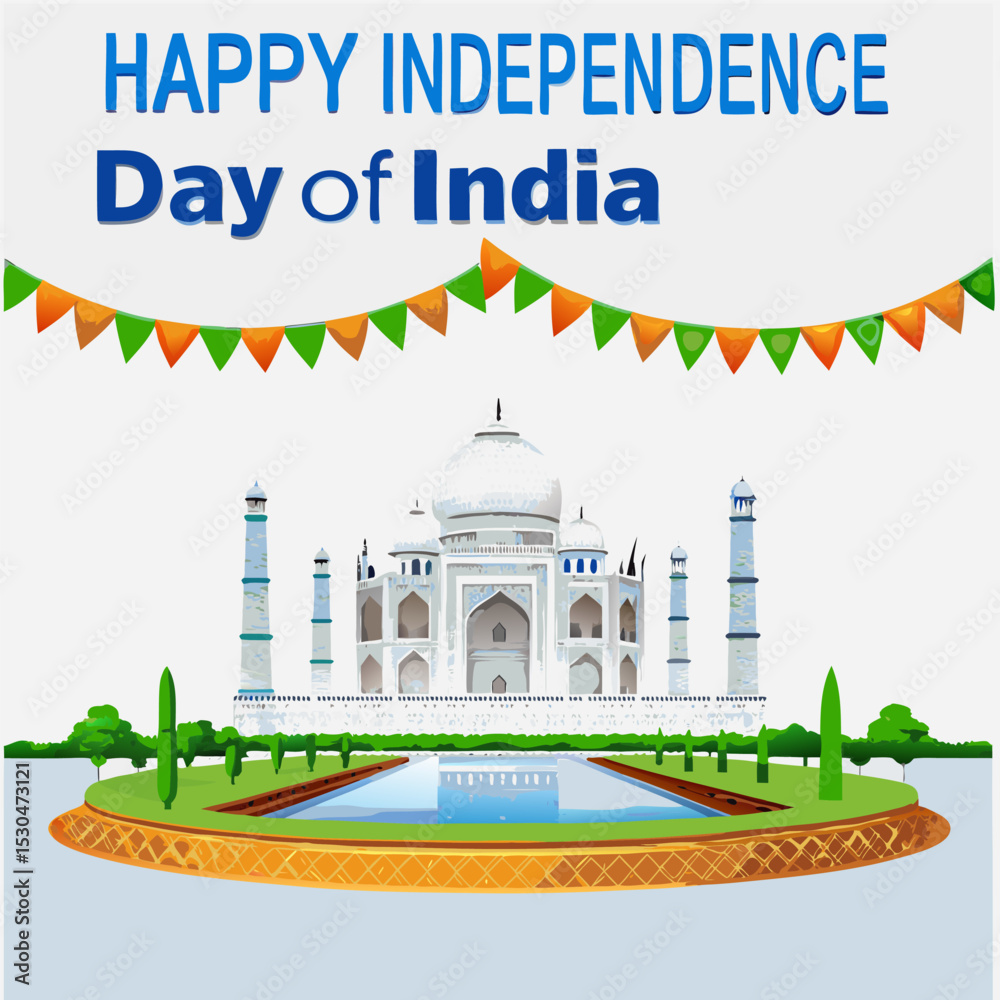 Obraz premium Happy Independence Day Indian Monument Design with Cat Illustration for Creative Projects and Celebrations