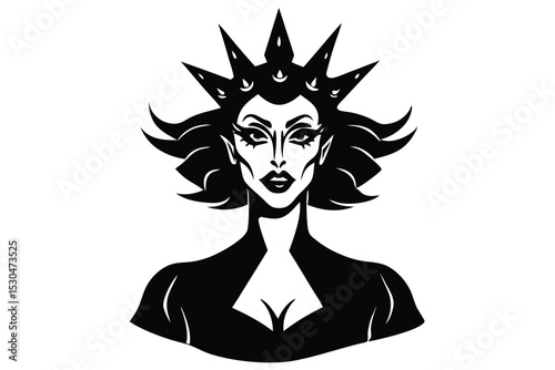 Hand drawn drag queen with crown and dramatic makeup