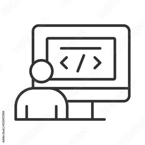 Web developer, icon in line design. Web developer, coding, programming, software development, front-end, back-end, web design on white background vector. Web developer, editable stroke icon