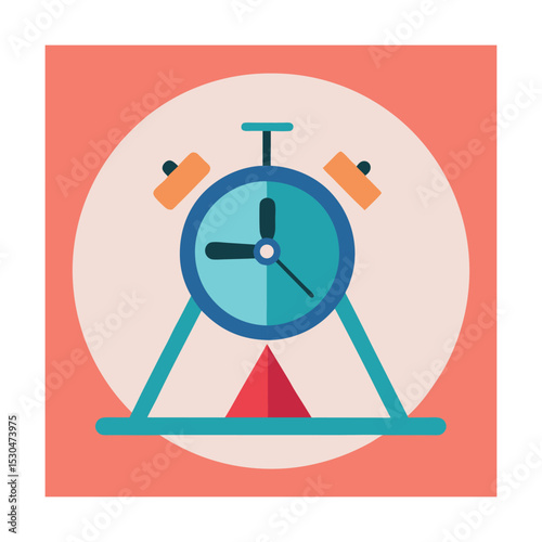 Colorful flat design illustration of a teal and orange alarm clock icon