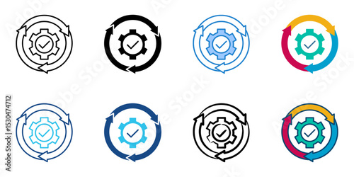 Process icon set multiple style collection